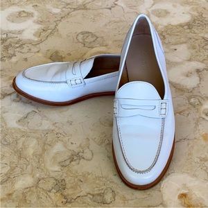 J. Crew White Leather Preppy Penny Loafers
